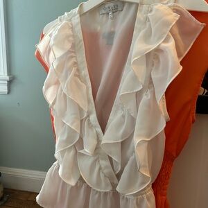 Wayf Cream Ruffled Wrap Blouse